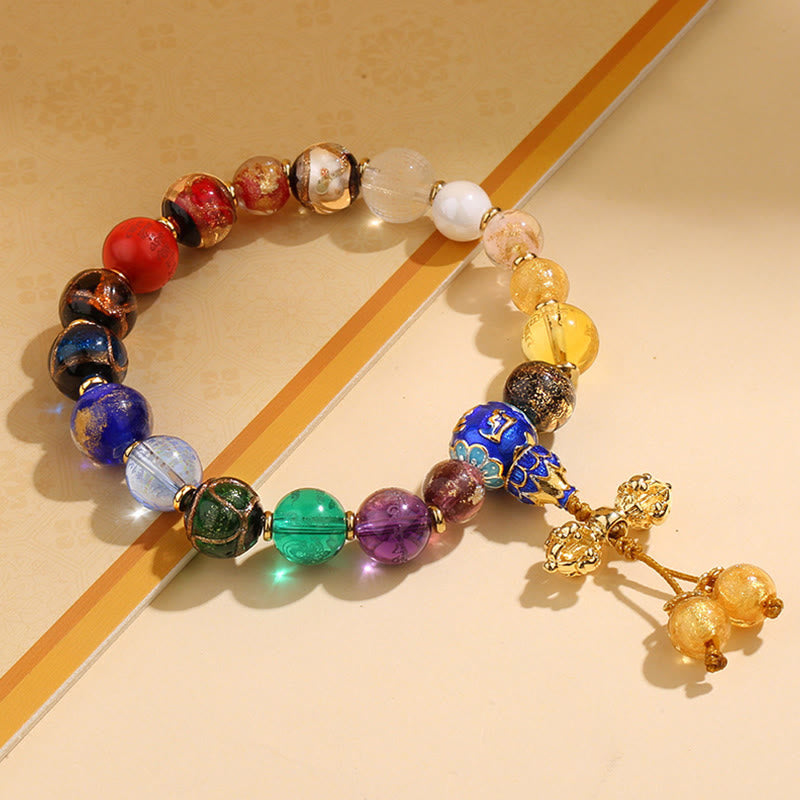 Mala tibétain Om Mani Padme Hum | 18 perles de verre Liuli en frêne d'encens