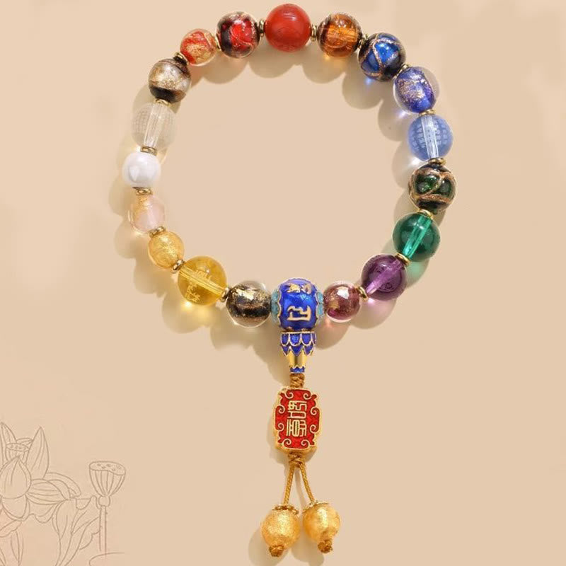 Mala tibétain Om Mani Padme Hum | 18 perles de verre Liuli en frêne d'encens