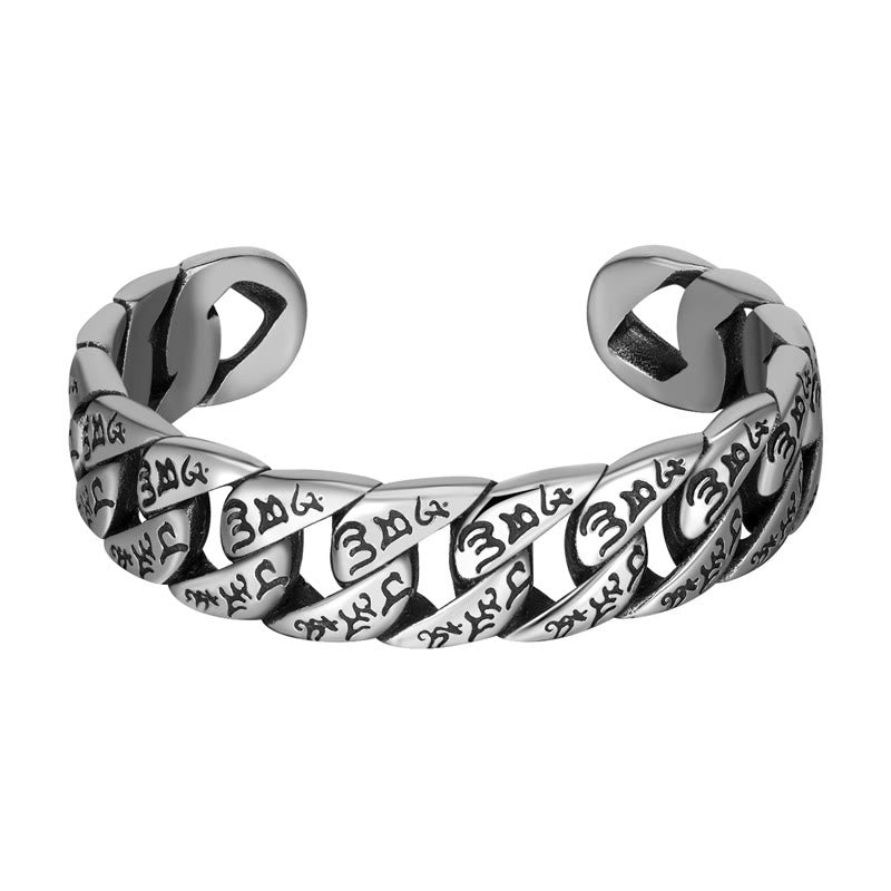 Bracelet de paix artisanal en acier titane Om Mani Padme Hum