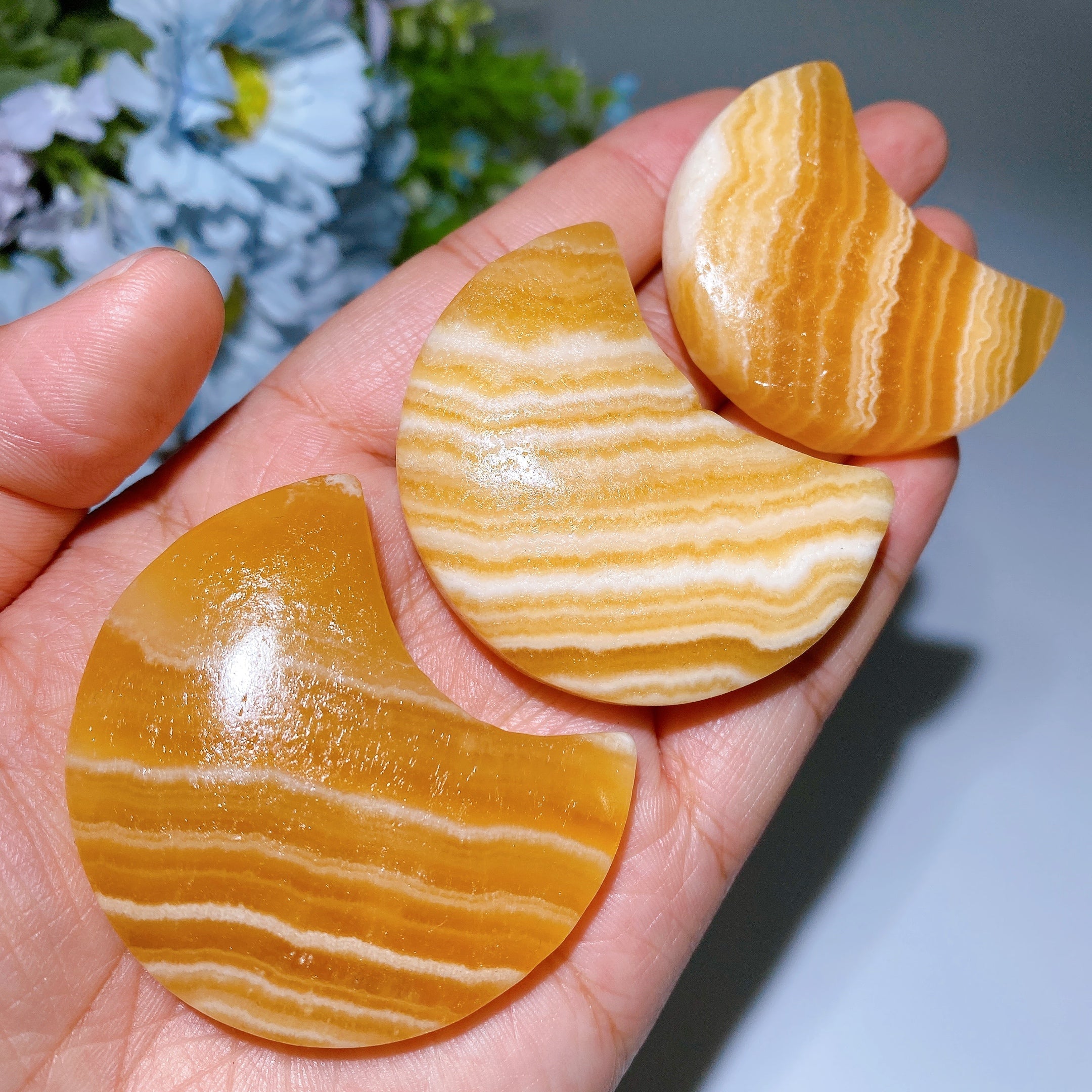 Orange Calcite Crystal Figurines 1.8-2.0 Inch Moon Star Heart
