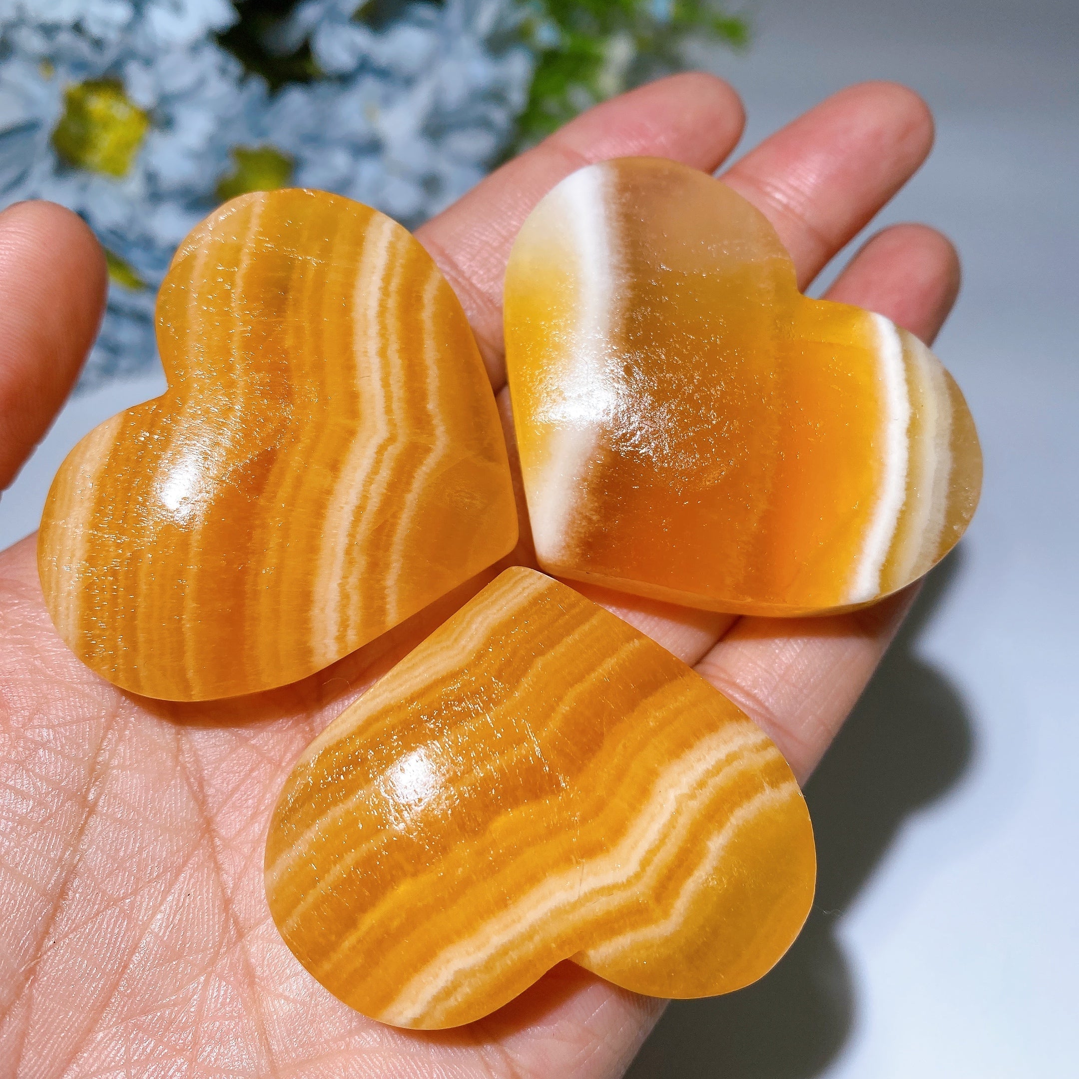 Orange Calcite Crystal Figurines 1.8-2.0 Inch Moon Star Heart