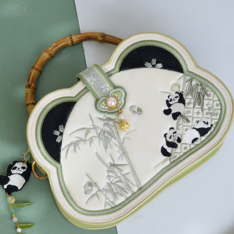 Sac bandoulière en bambou brodé avec perles et chaîne, 19,5 cm
