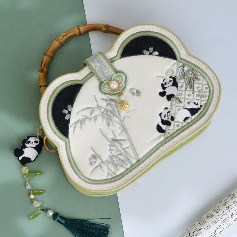 Sac bandoulière en bambou brodé avec perles et chaîne, 19,5 cm