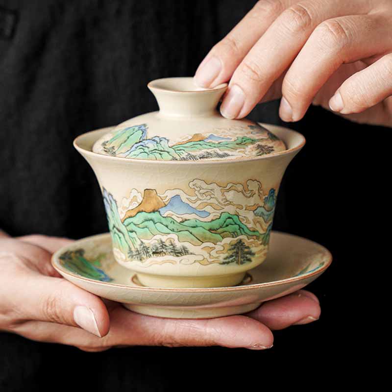 Tasse à thé zen Panorama en céramique Gaiwan 12 cm avec couvercle