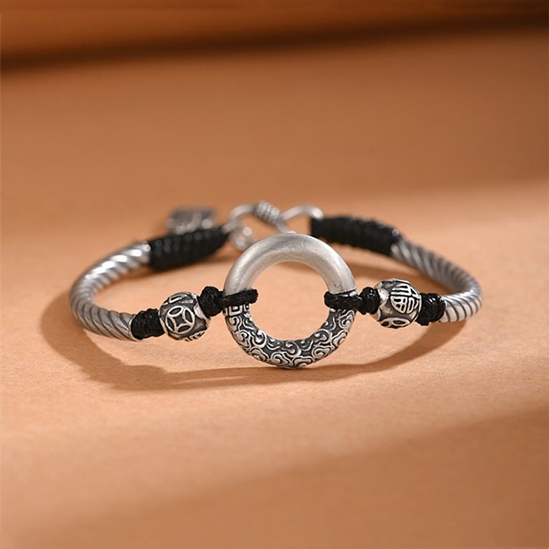 Bracelet spirituel en argent sterling 999 avec boucle de paix pour la fortune