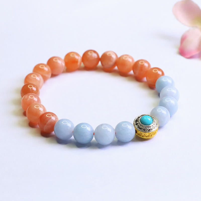 Bracelet de méditation en pierre de lune pêche 0,8 cm pour femme