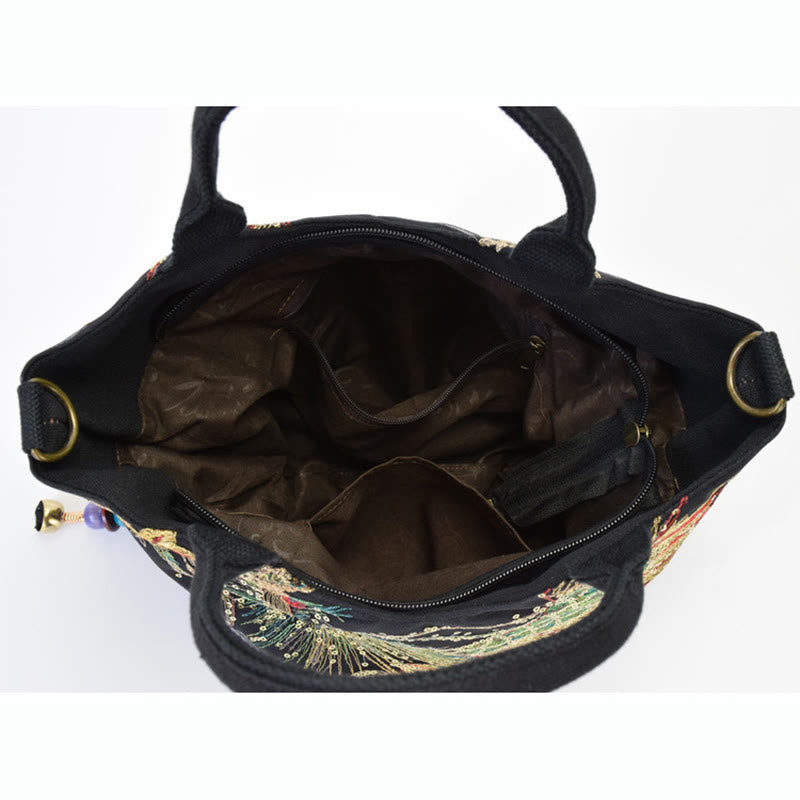 Sac fourre-tout brodé paon | Sac bandoulière en toile