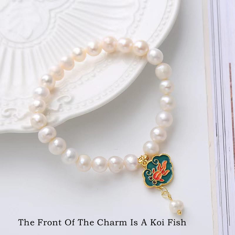 Bracelet de perles avec breloque lotus et poisson koï pour l'optimisme