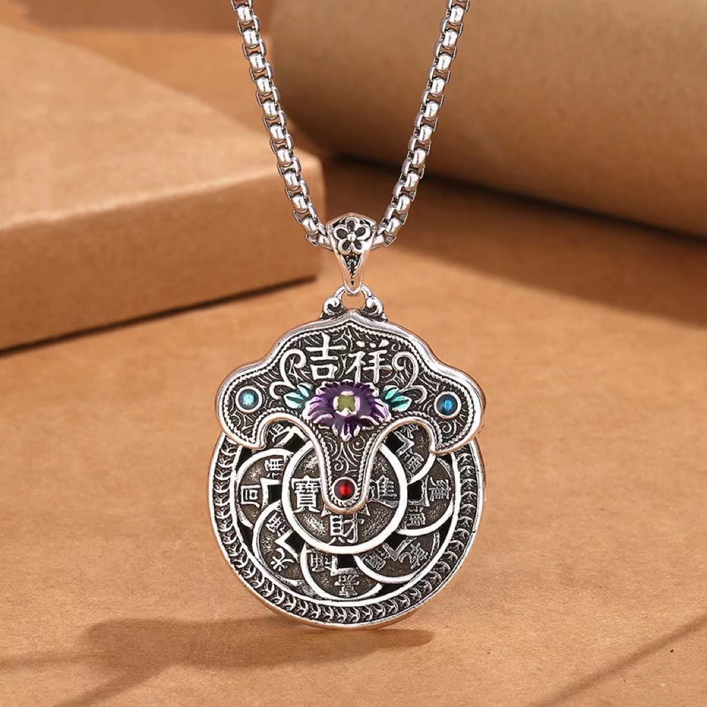 Collier spirituel en cuivre avec fleur de pivoine pour la richesse et la guérison