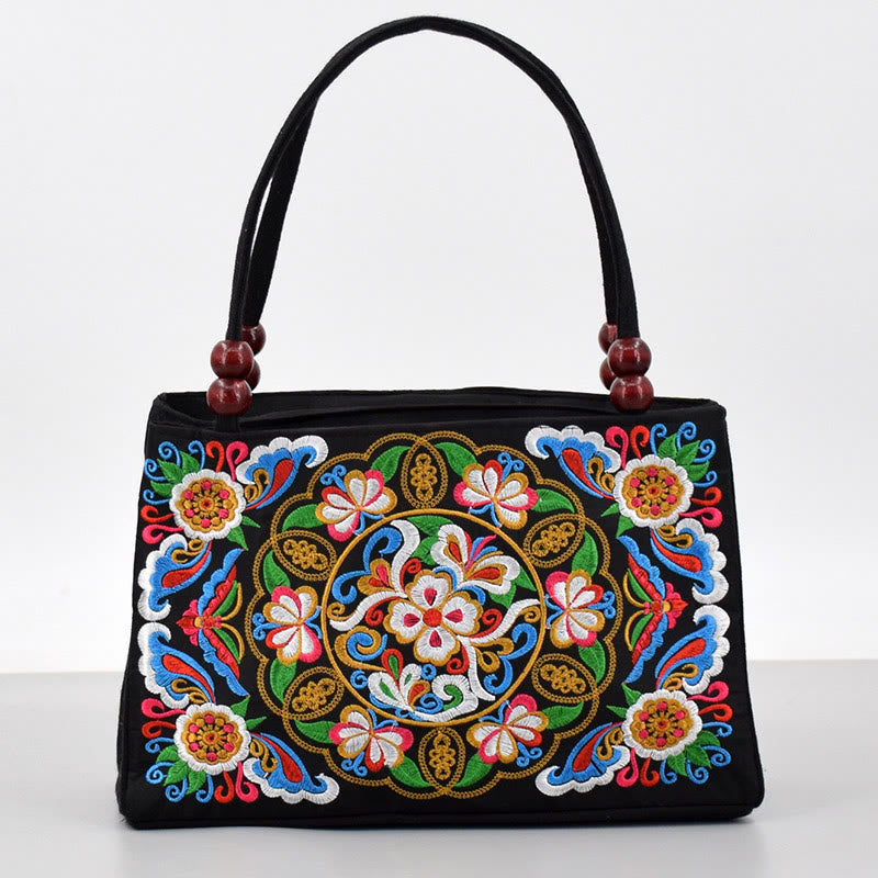 Sac de yoga en toile à motif de paon et de pivoine avec broderie recto verso