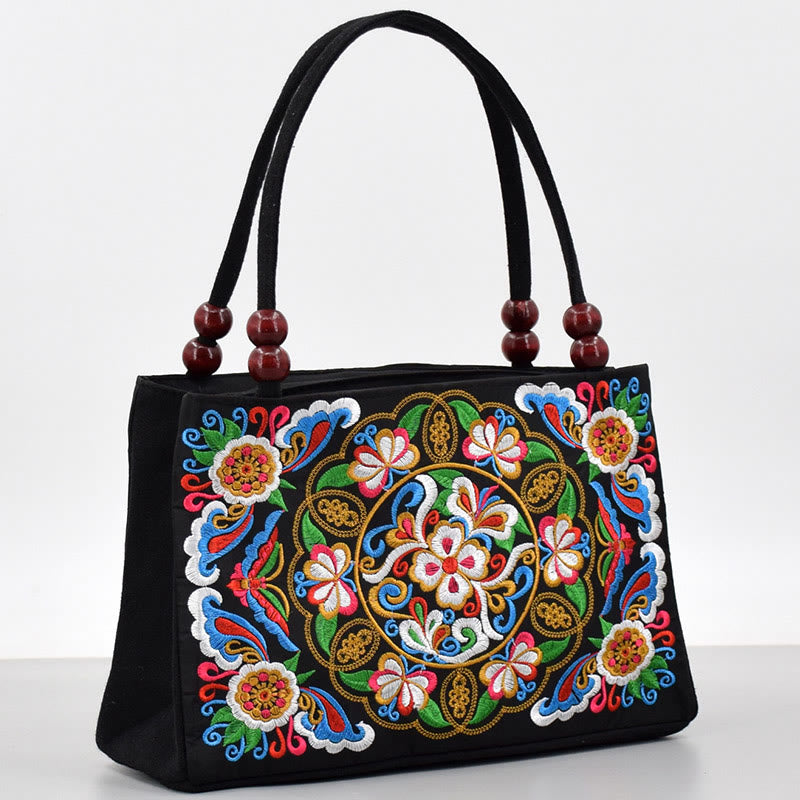 Sac de yoga en toile à motif de paon et de pivoine avec broderie recto verso