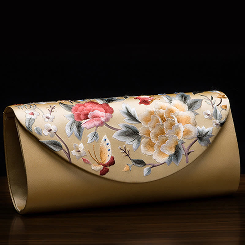 Sac bandoulière de mariage brodé pivoine tulipe 24 cm