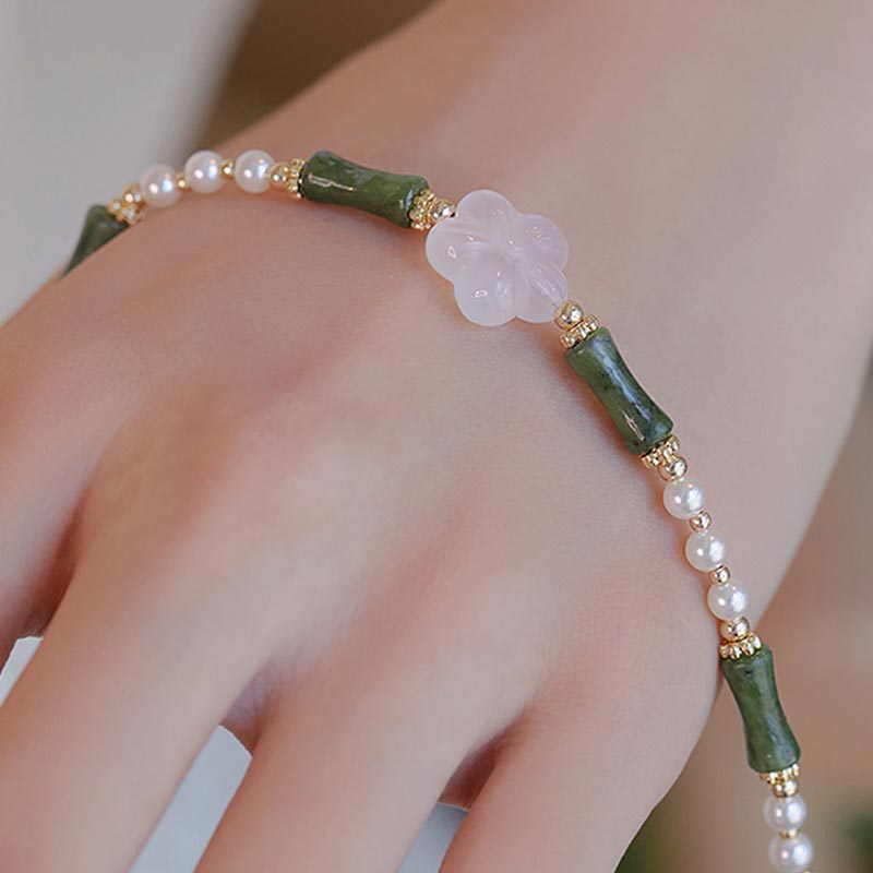 Bracelet spirituel de paix en agate, fleur de bambou et péridot