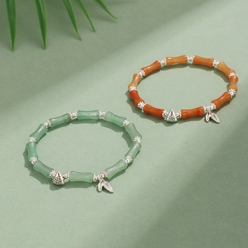 Bracelet porte-bonheur symbolique en jade blanc péridot et bambou Fu
