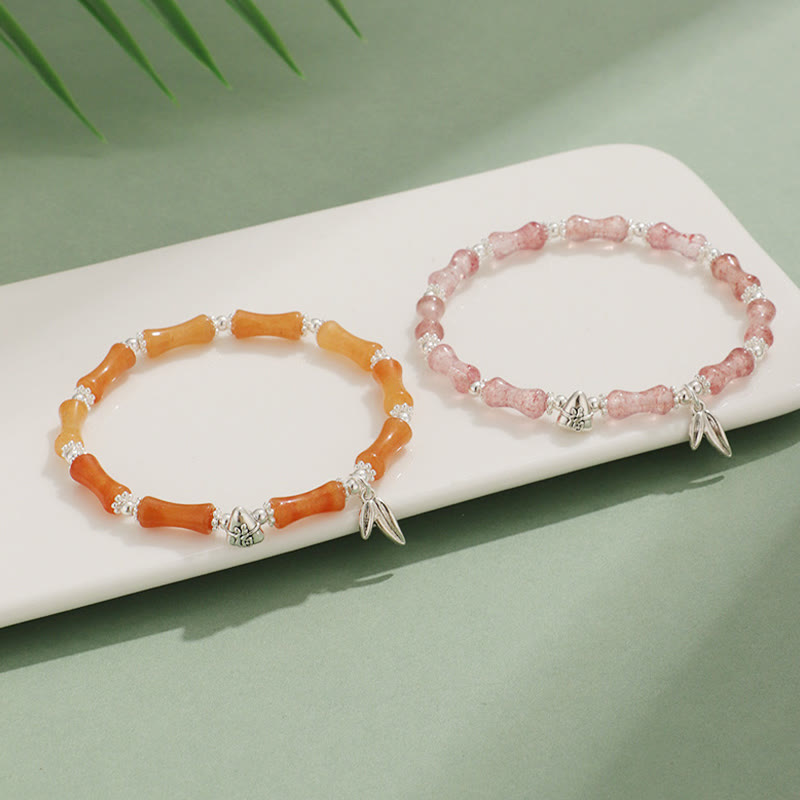 Bracelet porte-bonheur symbolique en jade blanc péridot et bambou Fu