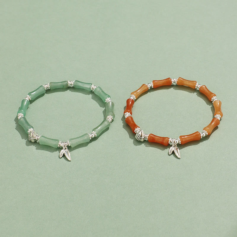 Bracelet porte-bonheur symbolique en jade blanc péridot et bambou Fu