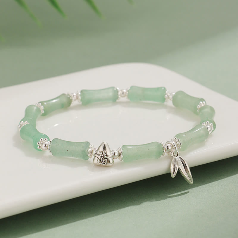 Bracelet porte-bonheur symbolique en jade blanc péridot et bambou Fu