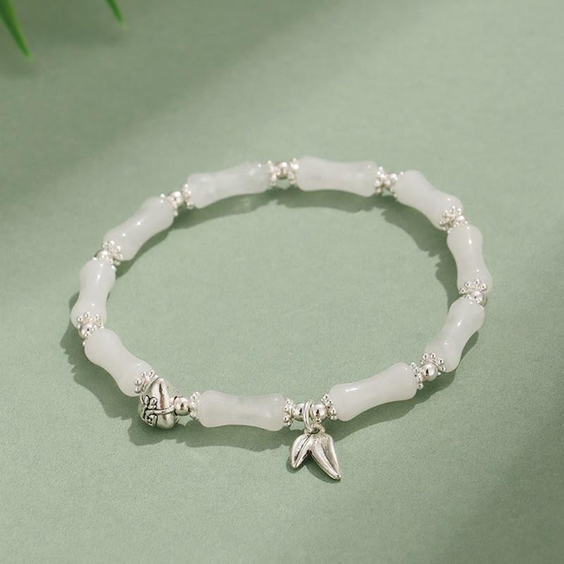 Bracelet porte-bonheur symbolique en jade blanc péridot et bambou Fu