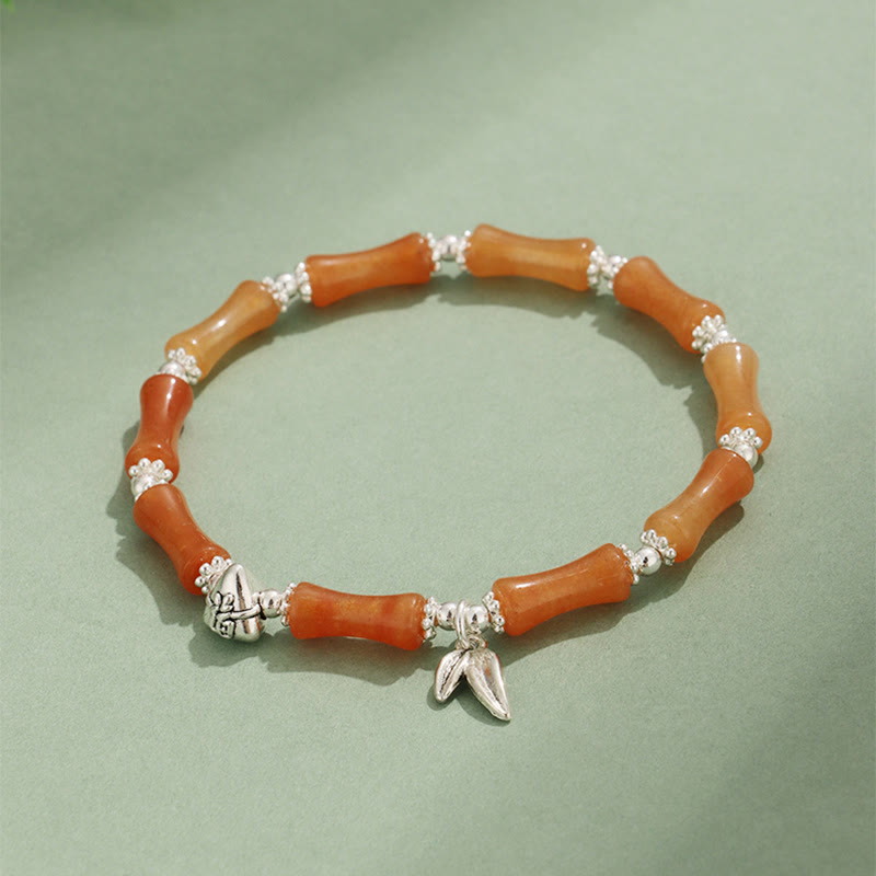 Bracelet porte-bonheur symbolique en jade blanc péridot et bambou Fu