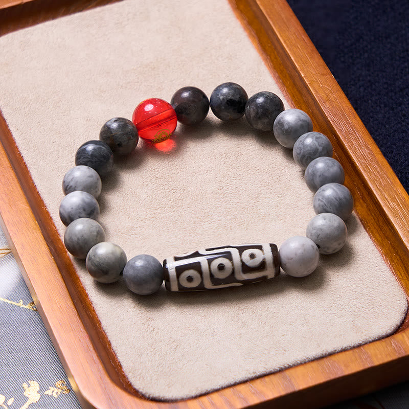 Bracelet unisexe en agate et perles dzi à neuf yeux en jaspe Picasso