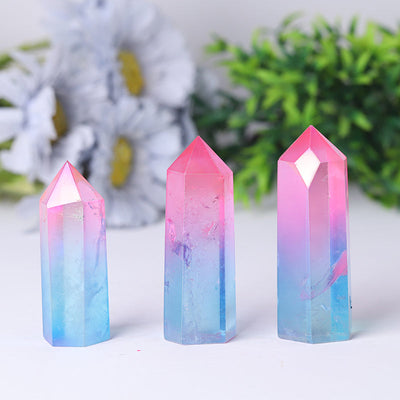 Pointes de cristal d'aura rose bleu 2 à 3,5 pouces d'énergie de guérison