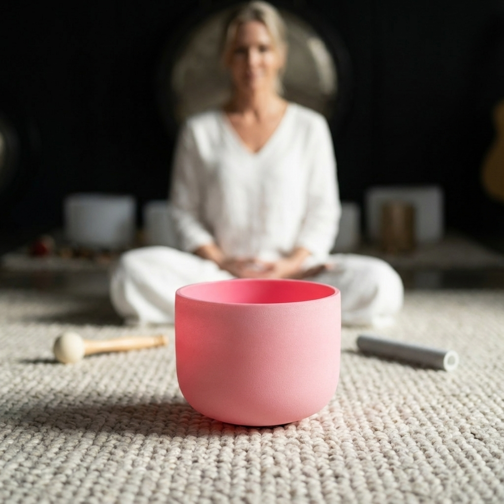 Bol chantant en cristal de chakra rose pour la pratique de la méditation
