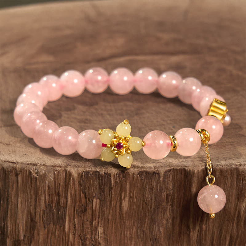 Bracelet en cristal de citrine rose pour la chaleur, l'amour et l'amour-propre