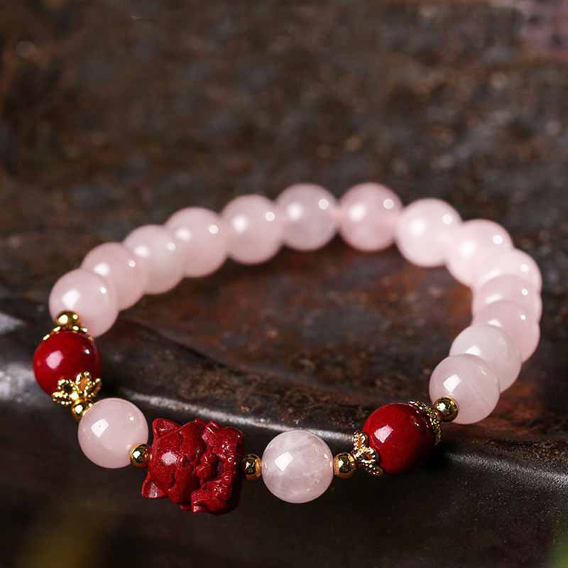 Bracelet d'amour renard à neuf queues en cristal rose 8 mm apaisant