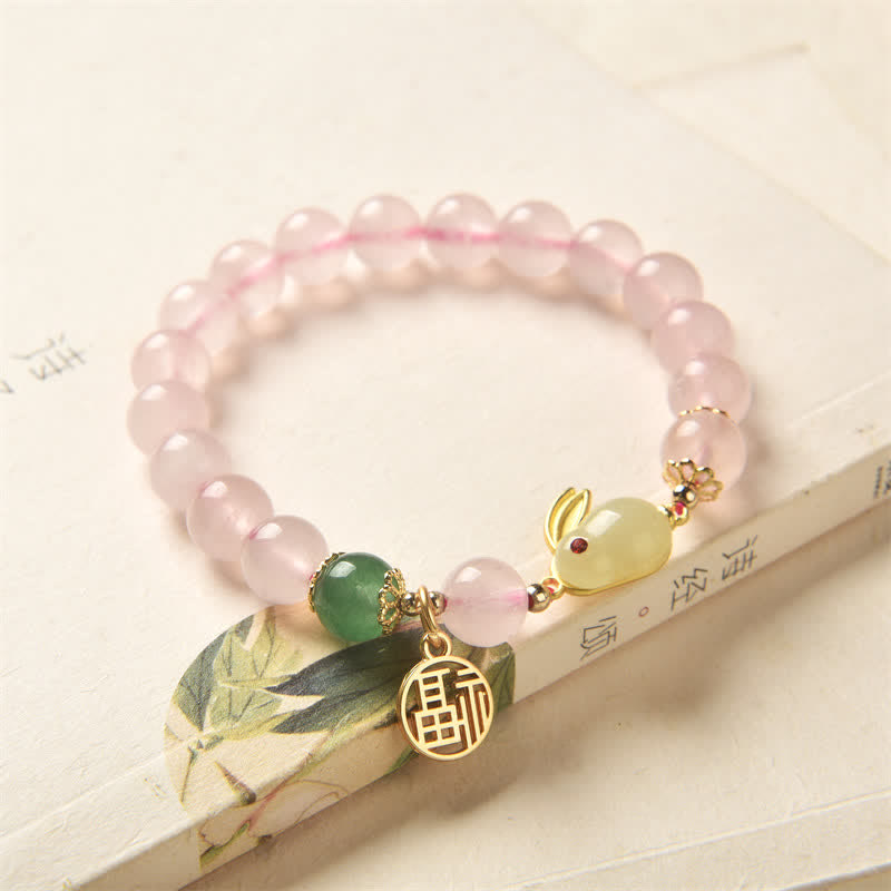Bracelet d'amour en cristal rose Année du Lapin