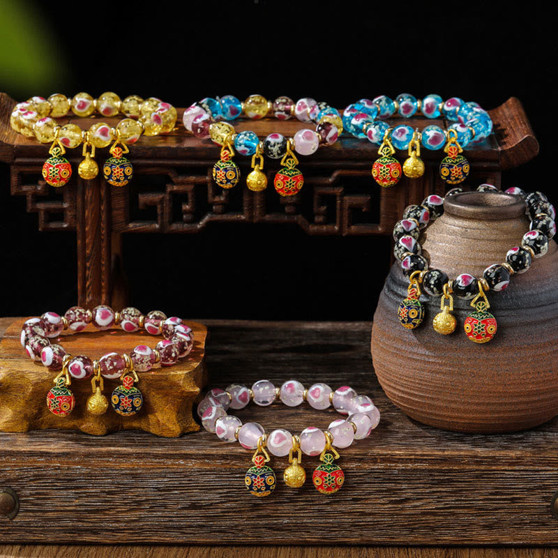 Bracelet spirituel en verre rose Liuli pour l'amour et la chance