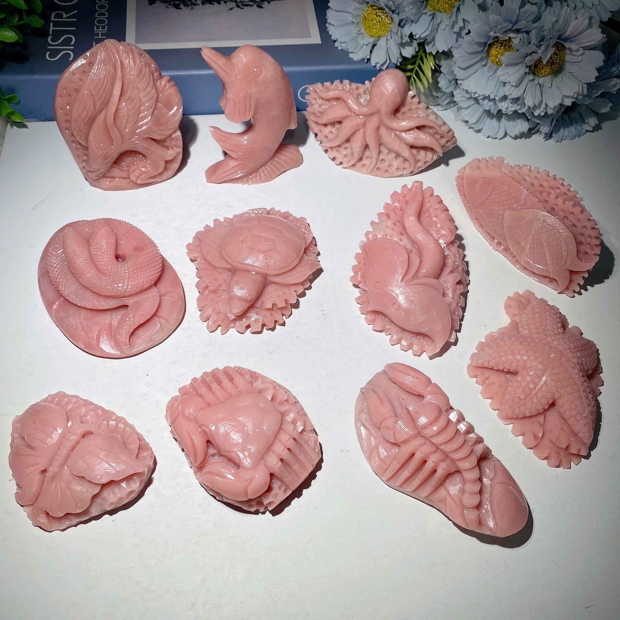Pink Opal Crystal Carvings 3.0-4.1 inch Healing Stones