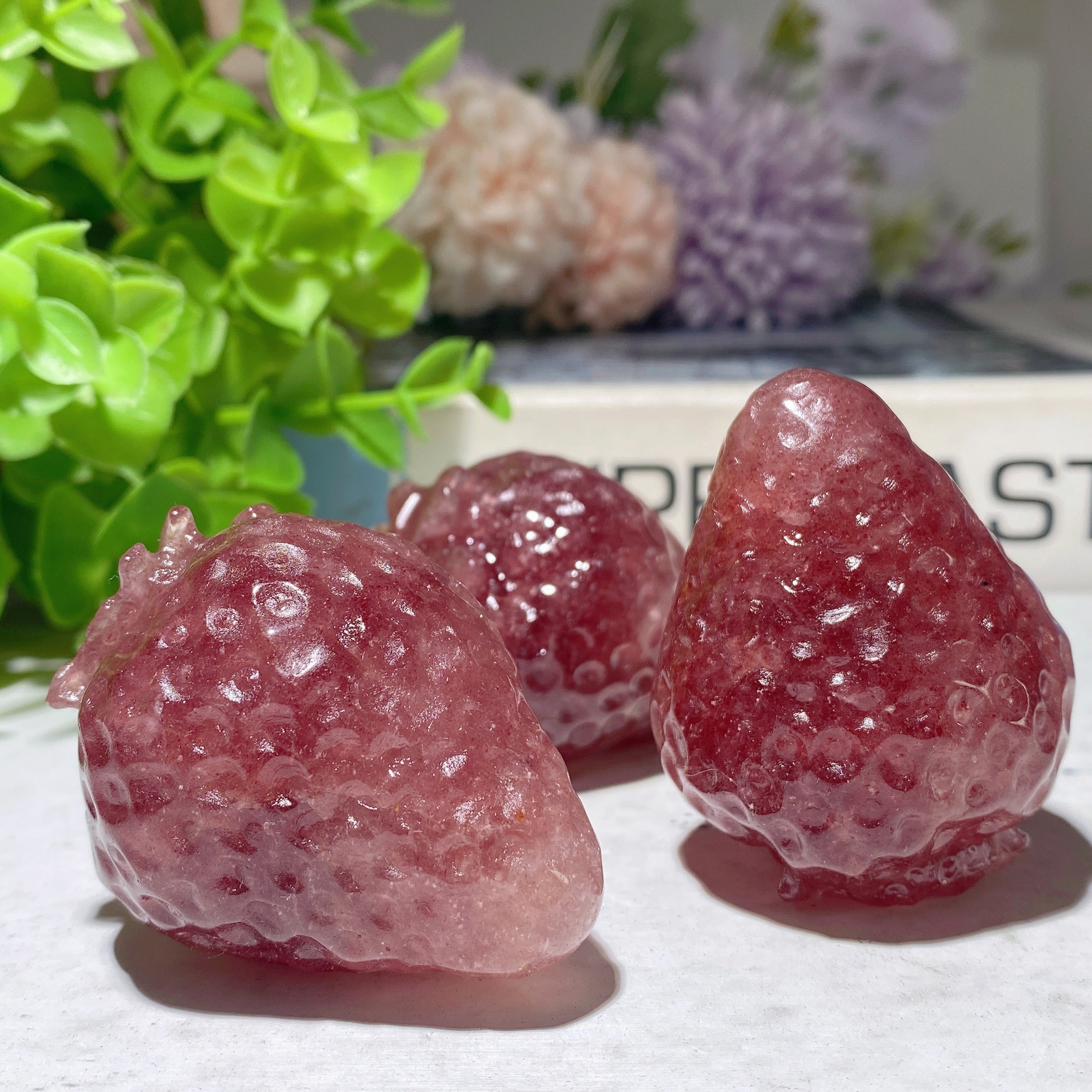 Pink Strawberry Quartz Crystal Figurine for Healing & Meditation