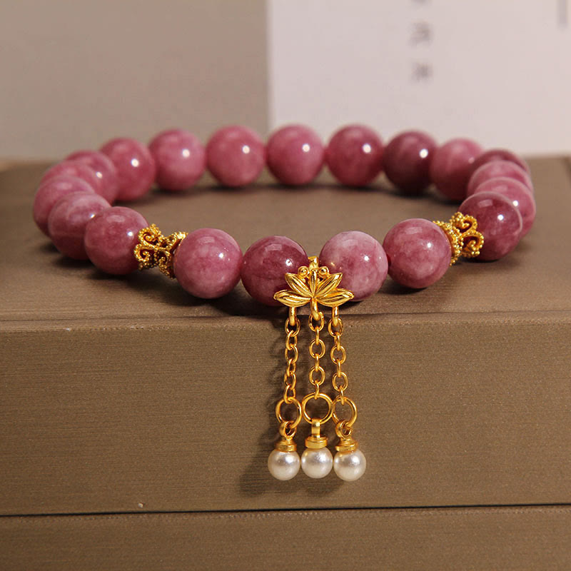 Bracelet fleur de lotus en tourmaline rose pour la positivité et la croissance spirituelle