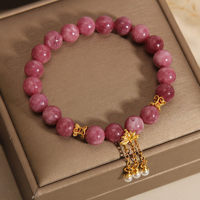 Bracelet fleur de lotus en tourmaline rose pour la positivité et la croissance spirituelle
