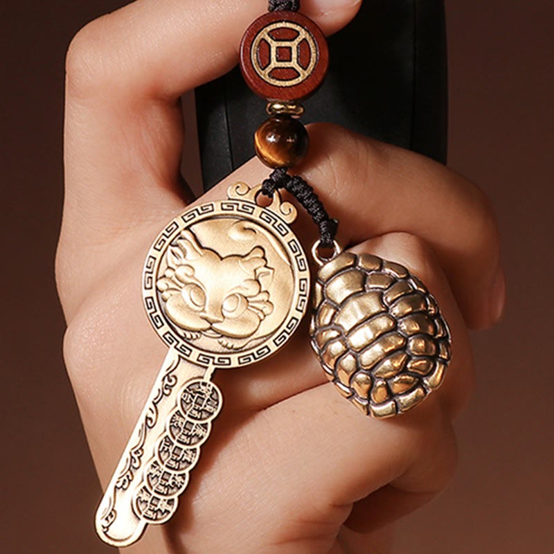 Pixiu Cuivre Pièce Yin Yang Bagua Porte-clés fait à la main