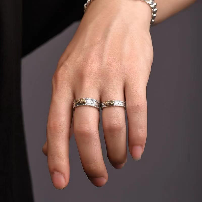 Bague de couple Pixiu Luck Wealth en or 6,2 mm Feng Shui