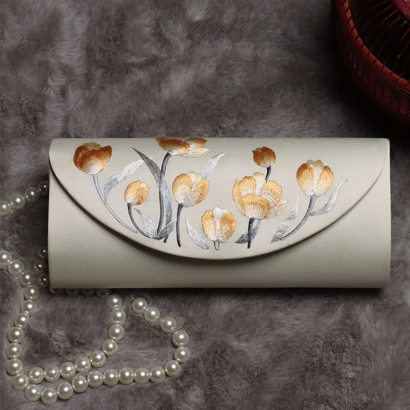 Sac à main brodé Tulipe en fleurs de prunier | Bijoux spirituels