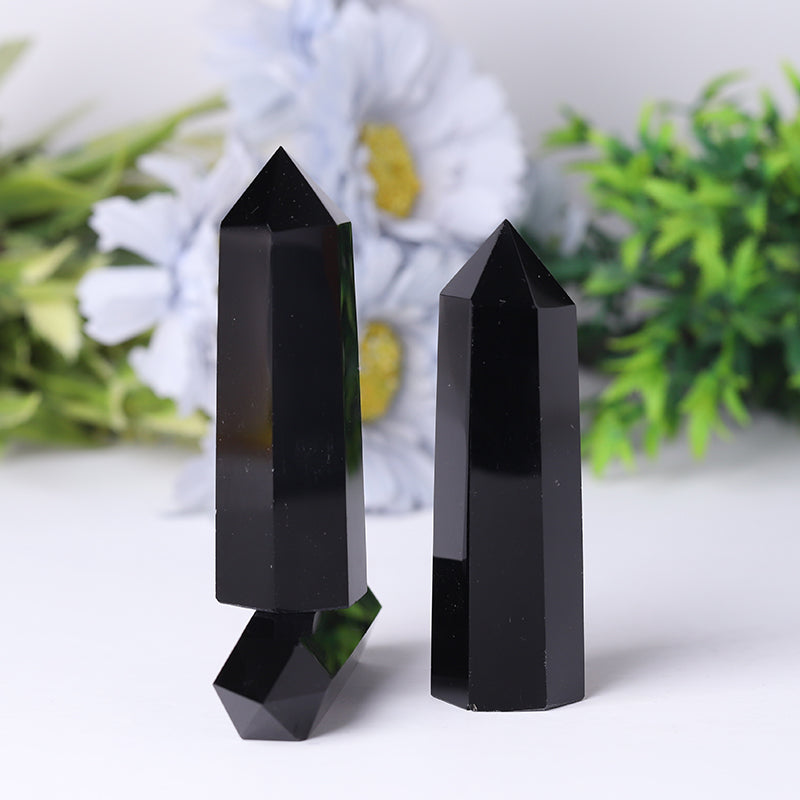 Polished Black Obsidian Crystal Tower 2.4-4.5 inch Healing Point