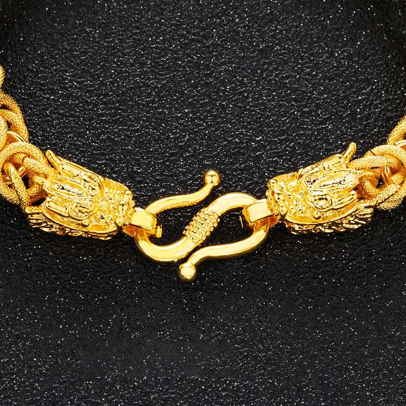 Bracelet de protection à double tête de dragon plaqué or 24 carats de qualité supérieure