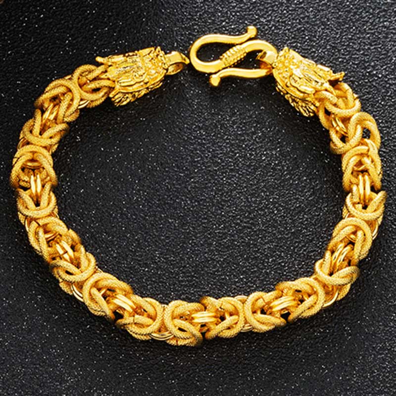 Bracelet de protection à double tête de dragon plaqué or 24 carats de qualité supérieure