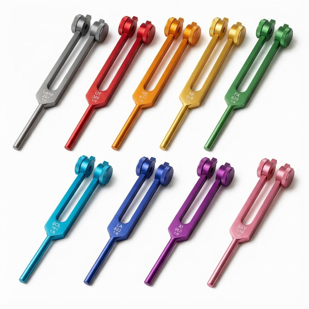 Jeu de 9 diapasons de solfège accordés par des professionnels - Engrammes des chakras