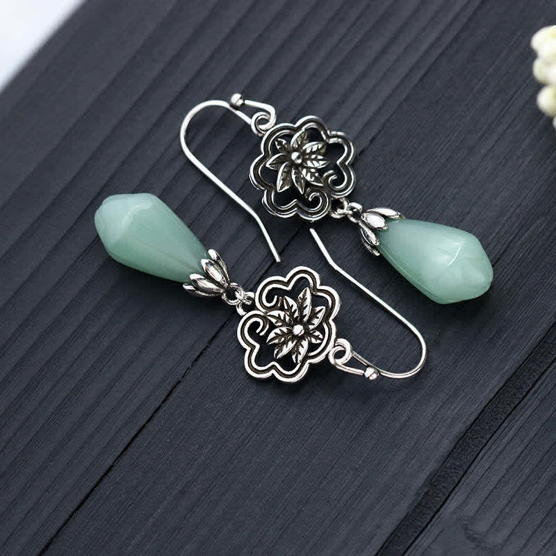 Boucles d'oreilles pendantes en jade et goutte d'eau Prosperity