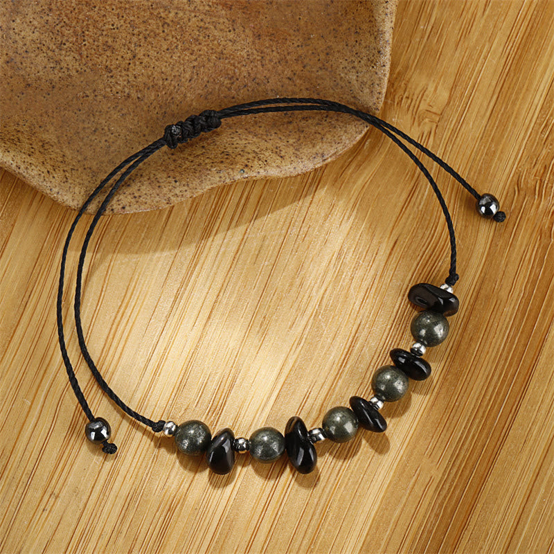 Bracelet de protection en pyrite de fer et obsidienne noire I Am Protected