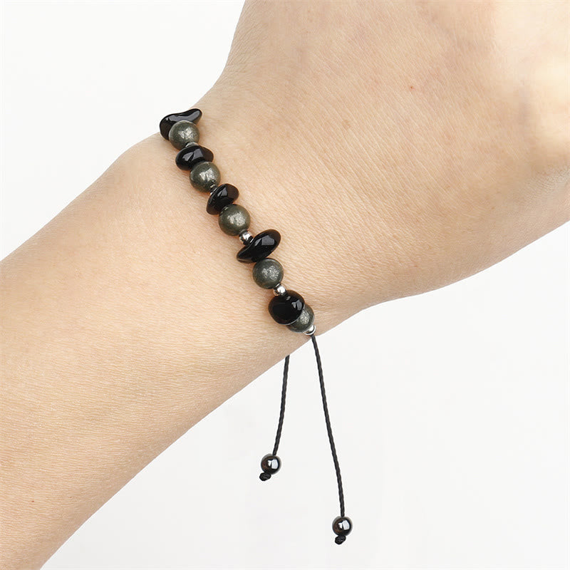 Bracelet de protection en pyrite de fer et obsidienne noire I Am Protected