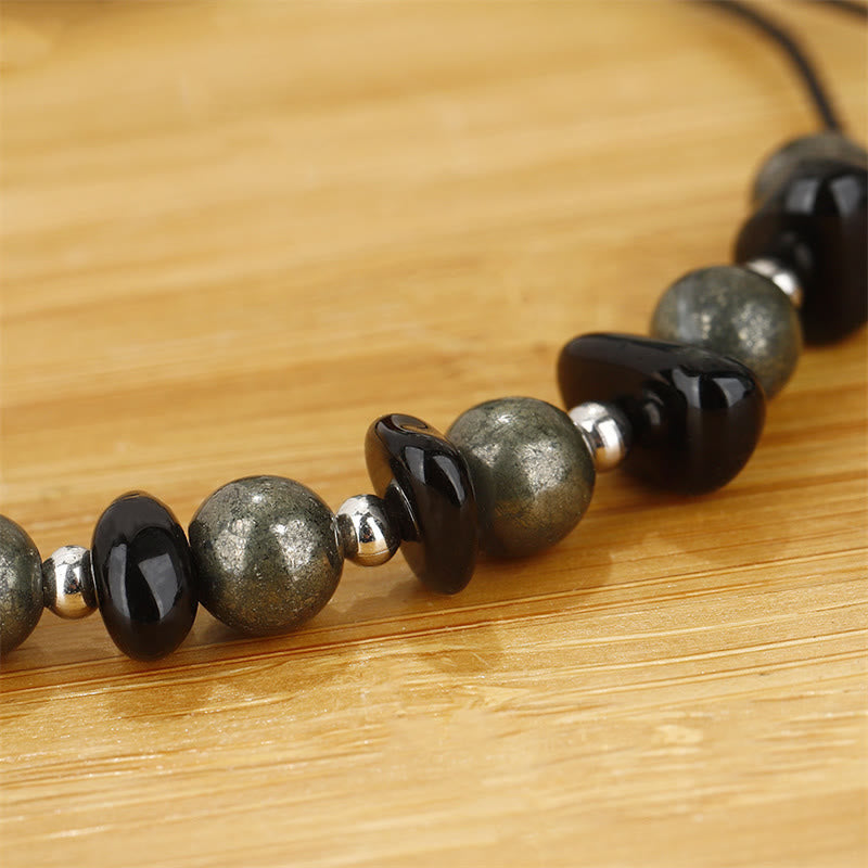 Bracelet de protection en pyrite de fer et obsidienne noire I Am Protected