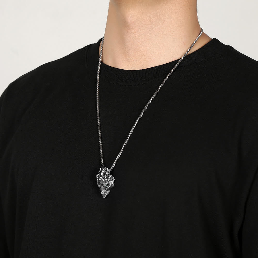 Collier pendentif de protection en étain pur avec tête de dragon