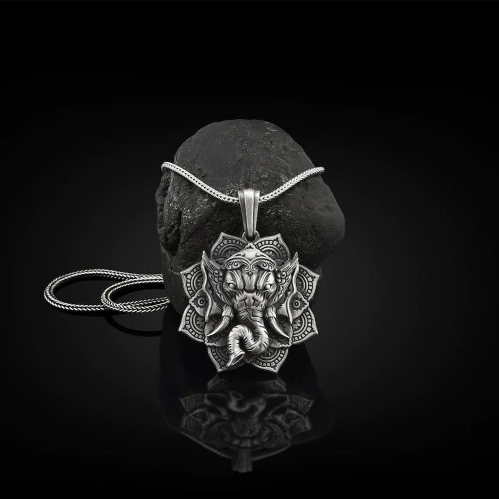 Collier Ganesh en étain pur | Pendentif amulette de protection éléphant