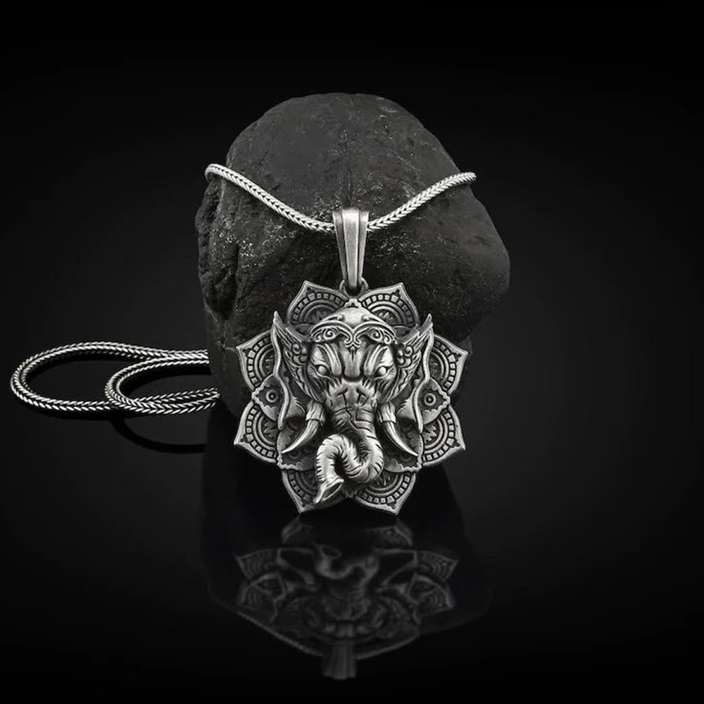 Collier Ganesh en étain pur | Pendentif amulette de protection éléphant