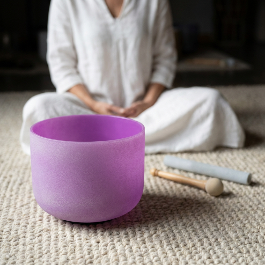 Bol chantant en cristal violet pour chakra de la couronne, note B