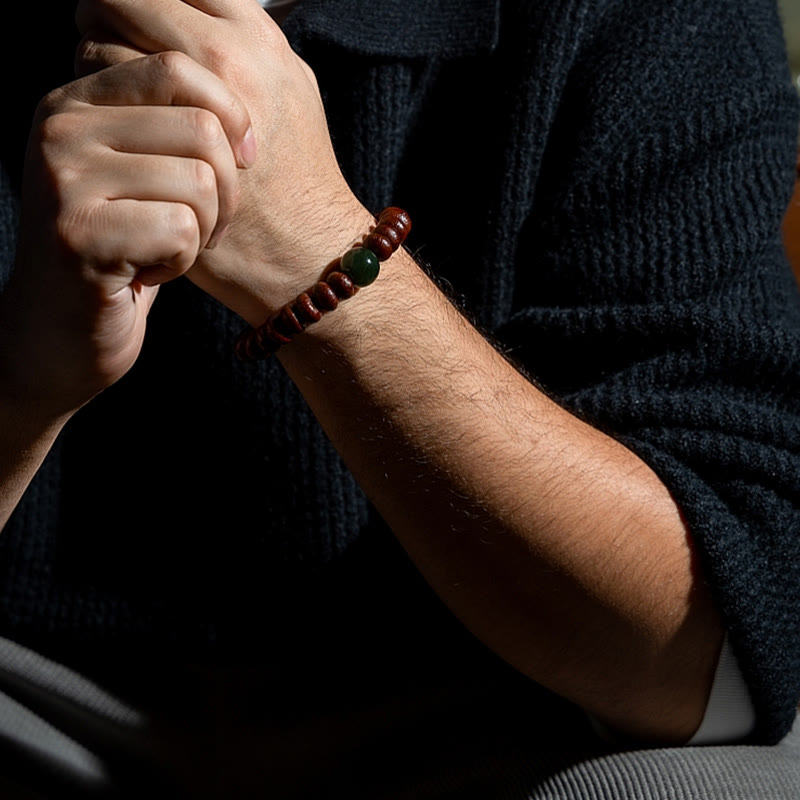 Bracelet de sagesse en graines de Bodhi violettes et jade Hetian 12 mm